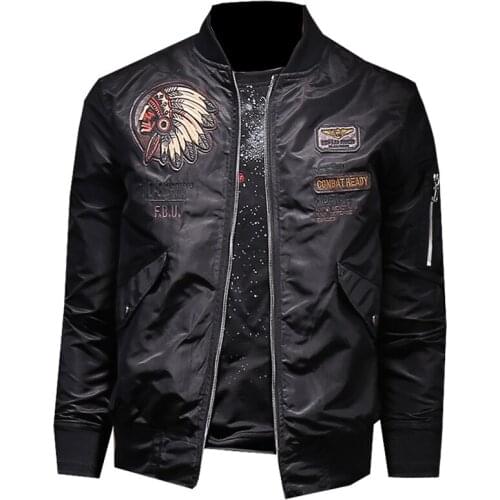 Air Force Airmans Automotive Leather Jacket Coat Plus Size 4XL Embroidered Indian Chief Pattern Youth Leather Jackets Man C1683