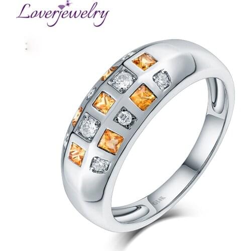 LOVERJEWELRY Rings 2020 Yellow Sapphire Anniversary Mens & Womens Ring Solid 14K White Gold Natural Diamond Ring For Engagement