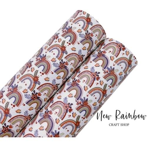 New Rainbow 30x22cm/A4 Fall Rainbow & Flowers DIY Faux Leatherette 1.0mm with felt backing For Making Hairbows