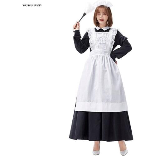 Black and White Female Halloween Housekeeper Maid Costumes Women Waitress Cosplay Carnival Purim Nightclub Role Play party dress
