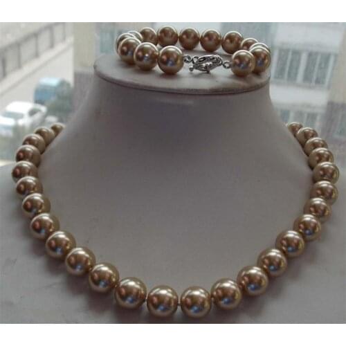 12mm Charming Brown South Sea Shell Pearl Necklace Bracelet Set 18' 7.5shipping free
