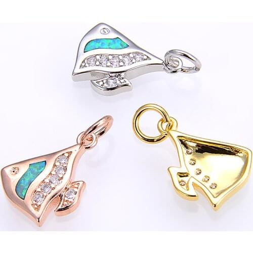 1 PC Copper Ocean Jewelry Pendant For Jewelry Making Gold Color Blue Tropical Fish Micro Pave Clear Rhinestone 20mm x 13mm