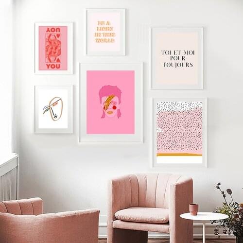 Simple northern Europe small pure and fresh pink girl art poster sitting room decoration picture printing porch mural