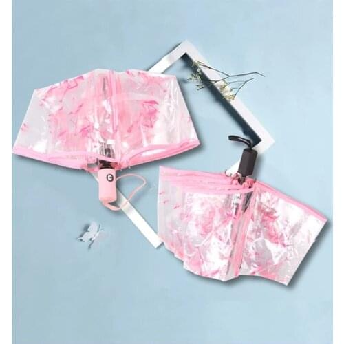 Flamingo Transparent Plasstic Three Fold Men Women Rain Umbrella Automatic Umbrellas Girls Kids Outdoor Hiking Windproof Parosal