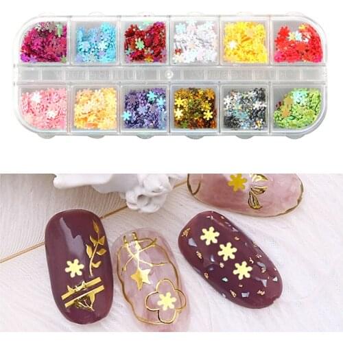 Multicolor Mixed Christmas Snowflake Nail Glitter Sequins Nail Art Decoration 12 Grids/Box