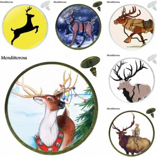 For Christmas Gift Famous Brand Jewelry With Glass Cabochon Bronze/Silver/Golden Clip Ear Hook Stud Earring Reindeer