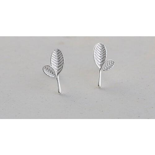 925 Sterling Silver Small Leaves Stud Earrings For Women Fashion Style Girl Hypoallergenic Jewelry