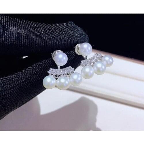 Natural fresh water pearl stud earring 2 ways to wearing it on 925 sterling silver with cubic zircon fine women jewelry