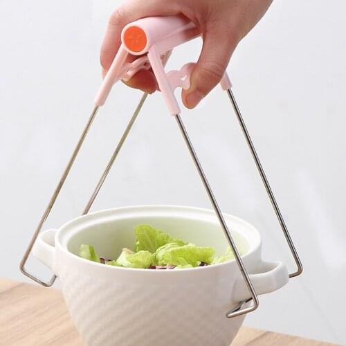 Folding Stainless Steel Hot Bowl Spoon Utensil Holder Dish Clamp Pot Pan Gripper Silicone Handle Kitchen Tool Organizer