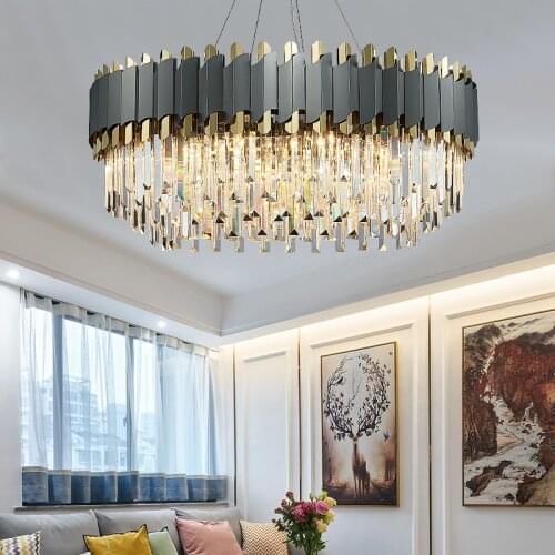 Modern K9 Crystal Led Pendant Lights Luxury Living Room Steel Led Pendant Lamp Deco Indoor Lighting Hanging Lights Lamparas