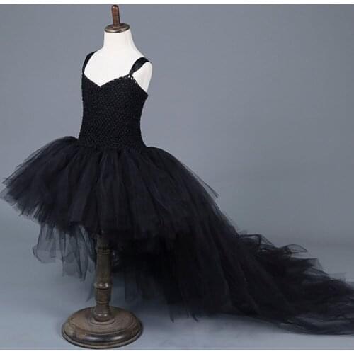 Scary Black Girl Witch Tutu Dress Baby Girls Evil Cat Girl Cosplay Floor Train Birthday Party Dress Halloween Holidays Costume