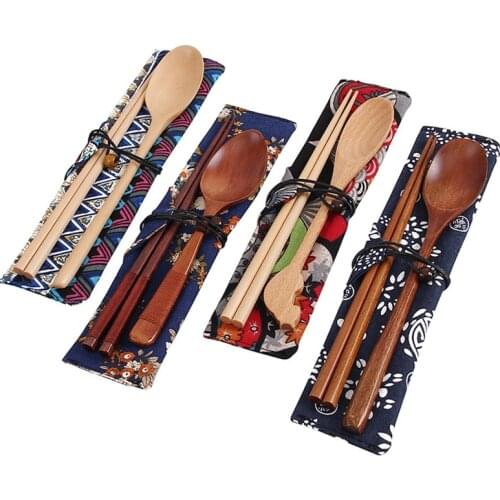 Japan style wooden chopsticks sushi dinnerware set convenient utensils for food sticks outdoor travel giel gifts with cloth bag