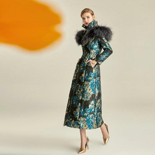 Xlong Noble Jacquard Women Winter Jacket 2020 New Large Fur Collar Thickened Down Cotton Black Ladies Fashion Long Coat Parka