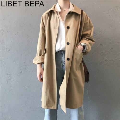 New 2021 Autumn Womens Cargo Windbreaker Casual Vintage Pockets Outerwear Oversize Buttons Wild Long Trench Lady Tops JK0393