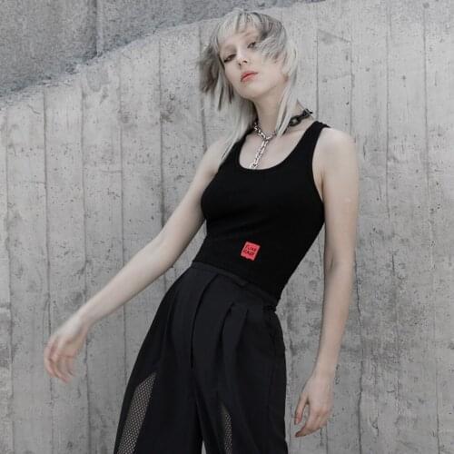 PUNKRAVE Womens Gothic Series Back Cross-print Vest National Style Slim Fit Summer Casual Waistcoat