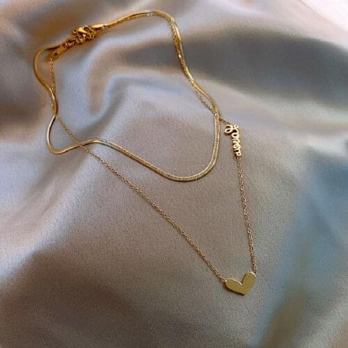 SIPENGJELL Classic Peach Heart Double Gold Titanium Steel Short Necklace For Woman Fashion Sexy Girls Clavicle Chain Jewelry