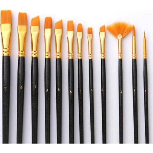 12Pcs Watercolor Paint Brushes Set Nylon Hair Painting Brush Variety Style Short Rod Oil Acrylic Painting Brush Pen Art Supplies