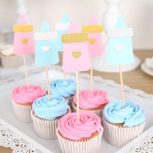 24 pcs milk bottle Cupcake Topper picks Baby Shower Birthday Baptism Party Supply Bakery Decorative Dish Desserts cake decor