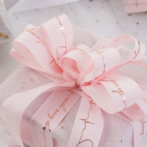 5M*2.5CM Ribbon Heartbeat ECG Hot Stamping Flower Gift Box Bow Packaging For Wedding Birthday Party Gift Wrapping Material