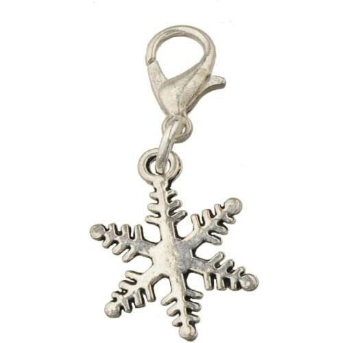 Pendants Charms for Decoration Earring Bracelets 30mm Snowflake Winter DIY Crystal Flat Silver Metal Jewellery Components 50pcs