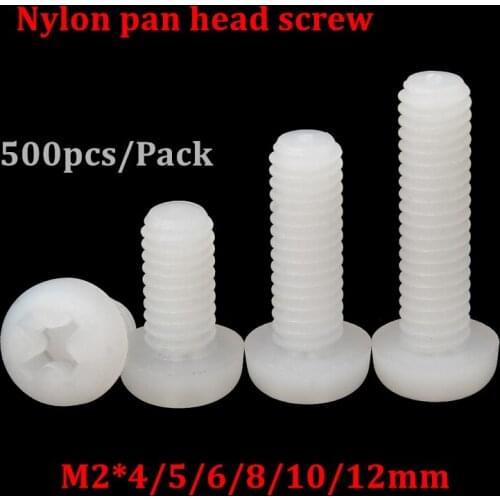 500pcs M2 Nylon Screw M2*4/5/6/8/10/12mm GB818 Nylon cross recessed Pan head screws plastic spacer phillips screw Hex Nut