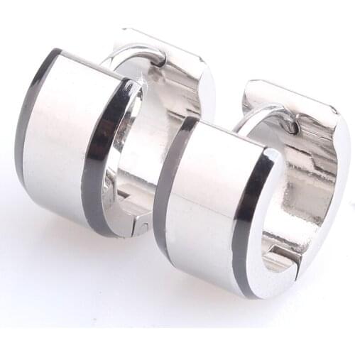 7mm Black stripe Cut Flat 316L Stainless Steel Stud Earrings for men women wholesale