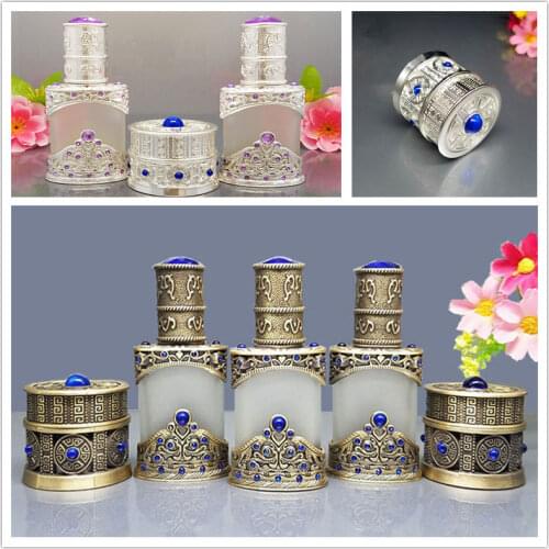 8g Vintage Glass Frosted Cream Jar 12ml Eeeential Oil Dropper Bottle Cosmetic Container with Metal Case Craft Decoration Gift