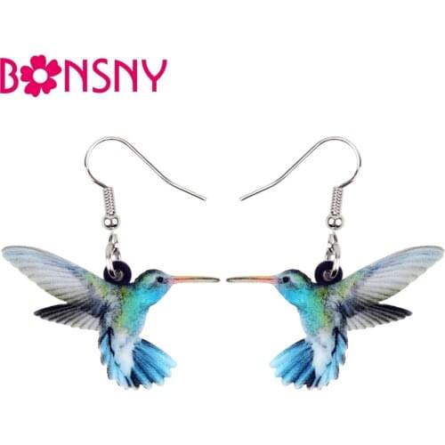 Bonsny Acrylic Flying Voilet Sabrewing Hummingbird Bird Earrings Big Long Dangle Drop Novelty Animal Jewelry For Women Girls Kid