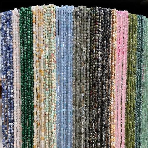 Natural Stone Beads 4mm 6mm Faceted Coin Shape Agates lapis lazuli Amethysts Quartz Crystal Loose Beads for DY Jewelry Making