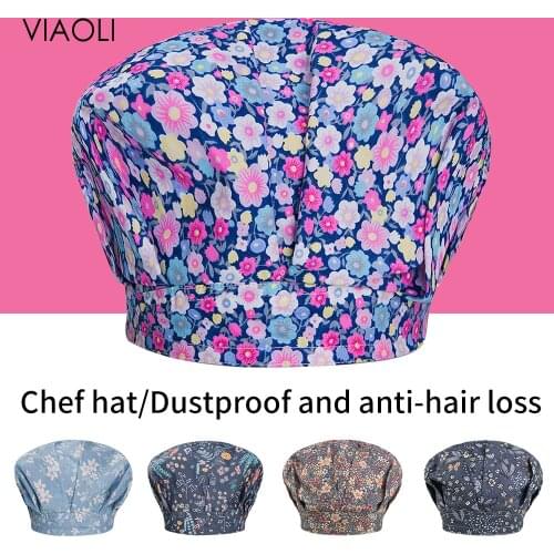 Flower Print Cooking Bakery puffy caps BBQ Grill Restaurant Cook Work Hat Unisex Chef Waiter Uniform Cap Cotton Chef Kitchen Hat