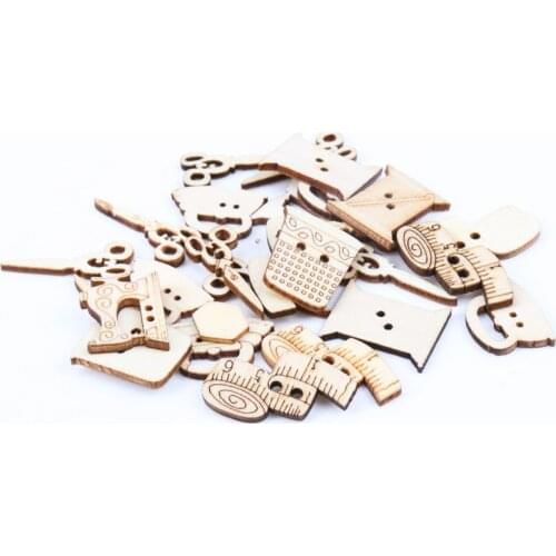 Wooden Sewing Series Scissors Ruler Shape Buttons 2 Holes Handmade Sewing Scrapbooking Crafts DIY 18-30mm 30pcs