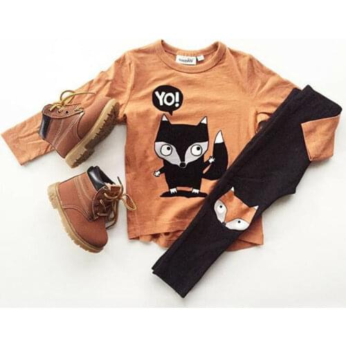 Toddler Kid Baby Boys Fox Print Long Sleeve Tops T-shirt + Leggings Autumn Outfits 2PCS Clothes Set 1-4 Years