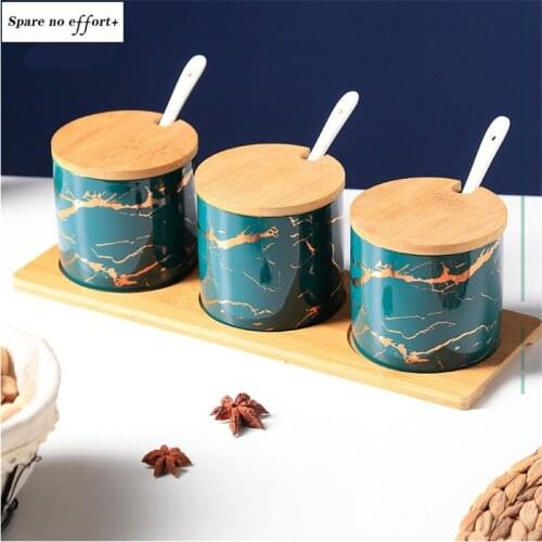 Restaurant Household Seasoning Box Salt Shaker Green Set Spices with Lid with Spoon Gift Set Salt Shaker and Pepper Shaker