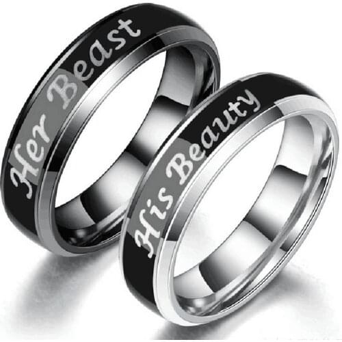 Couple RIngs Stainless Steel Engrave Letter Her Beast His Beaty Lovers Rings for Men Women Romantic Wedding Engagement Jewelry