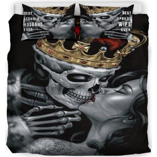 Drop Shipping 3pcs 3D Bedding Set Duvet Cover Pillowcase Beauty Kiss King Skull Duvet Cover Set pillowcase Duvet Cover Bedroom
