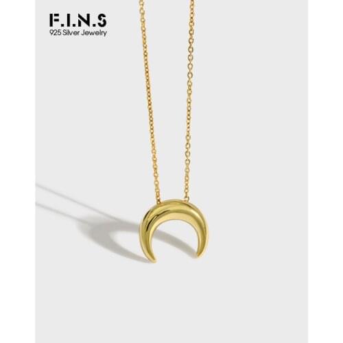 F.I.N.S Korean 925 Sterling Silver Necklace INS Simple Glossy Moon Necklace Female Clavicle Chain Necklace Pendant Accessories