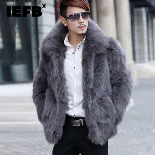 IEFB Mens Faux Fur Coat New Korean Imitation Fox Fur Mens Short Jacket Warm 2021 Autumn Fashion Coats Grey Clothing 9Y9160