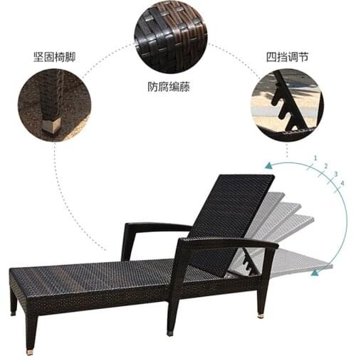 Louis Fashion Outdoor Rattan Bed Beach Waterproof Sunscreen Villa Outdoor Swimming Pool Bed Garden Garden Balcony Leisure Chair