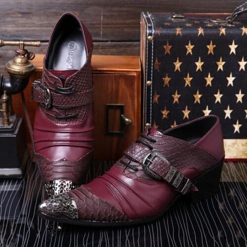Fashion Men Buckle Strap Metal Pointed Toe High Heel Formal Business Shoes Wedding Party Breathable Shoes
