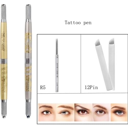 Makeup Manual Pen Kits Dual-head Eyebrow Lip Permanent Makeup Microblading 3D Embroidery Phoenix 20Pcs Makeup Tattoo Needles Set