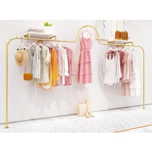 New clothing store display rack floor-standing gold hanging clothes rack studio dedicated display shelf for live room