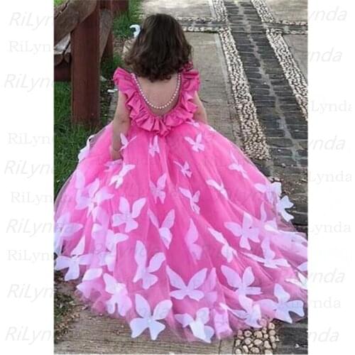NEW Flower Girls Dresses Fluffy Tulle For Wedding Bow decal Decoration Applique Sleeveless Girls First Communion Dresses