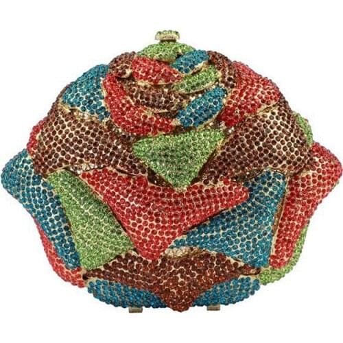 New Arrival Multi color Crystal Women Clutch Bags Purses Luxury Floral Rhinestone Diamond Handbag Ladies Party Wedding Handbags