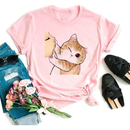 New Summer Women Tops Cartoon Cat Graphic Printed T Shirt Fashion Ulzzang 90s Girls Short Sleeve Tshirts Tees Female Tops Shirts