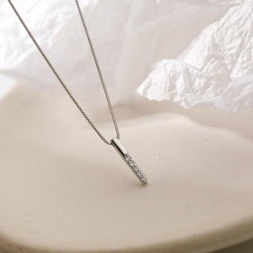 Geometric Strip Rhinestone Pendant Necklace Women Delicate Link Chain Jewelry Zircon Clavicle Chain Female Trendy Sweater Chain