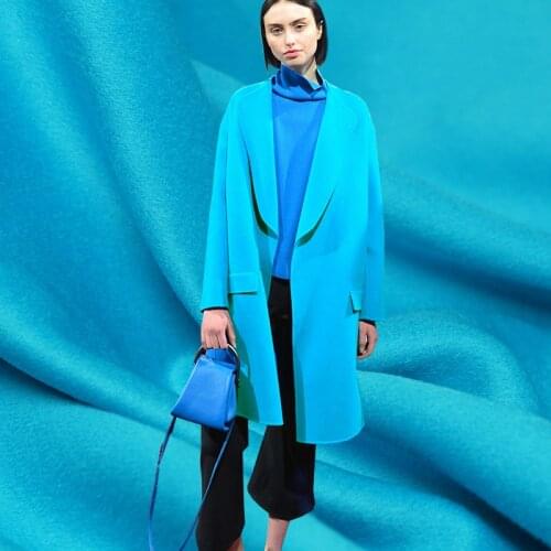 Pearlsilk Acid Blue Double-side Overcoating Cashmere 100%Wool Fabrics Material Winter Women Overcoat Sewing Cloth Freeshipping