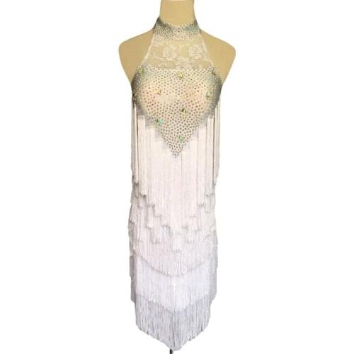 New Latin Dance Dress Female Adult Professional Sexy Sling High-end Latin Dance Fringed Skirt Performance Competition Clothing