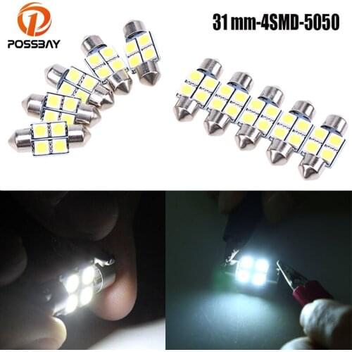 POSSBAY 10X 5050 31mm 4SMD Car RV Interior Dome Festoon White LED Light Bulbs Lamp DC 12V White Micro Universal Lights Bulb