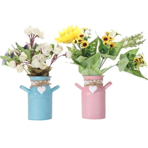 Shabby Chic Flower Metal Vase Can Jug Rustic Pitcher Flower Holder For Home Living Room Decor Green/Silver/Blue/Pink
