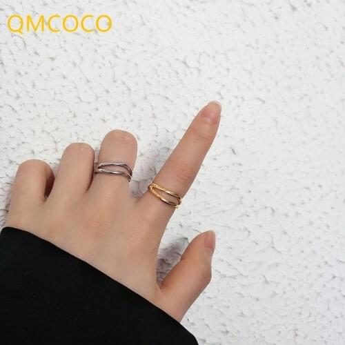 QMCOCO New Simple Design Double Lines Rings Retro Distressed Opening Handmade 925 Silver Ring Fashion Fine Jewelry